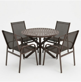 Mesa com 1,0 de diamêtro com pé em X com Quatro Cadeiras Maresias - Conjunto Maresias