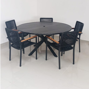Conjunto Joaquina - Mesa com 1,5m de diâmetro com Pé em X com Cinco Cadeiras Joaquina