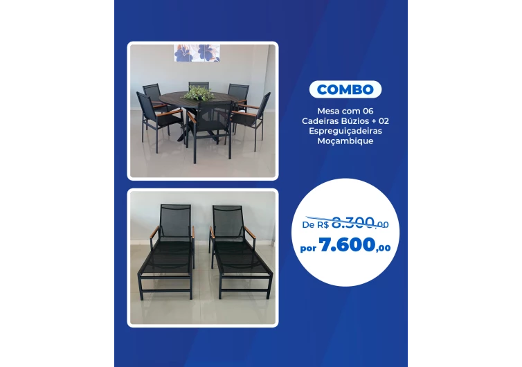 Combo - Conjunto com Seis Cadeiras Búzios + 02 Espreguiçadeiras Moçambique