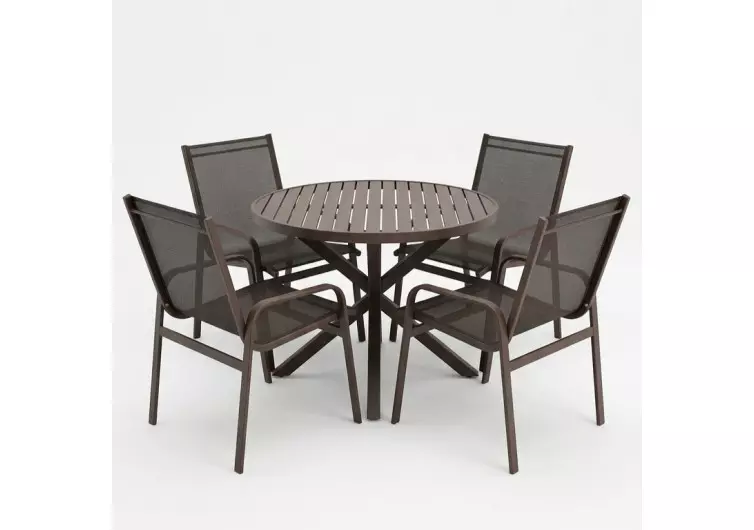 Mesa com 1,0 de diamêtro com pé em X com Quatro Cadeiras Maresias - Conjunto Maresias