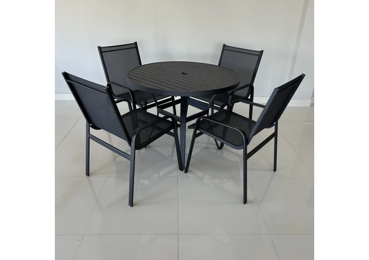 Mesa de 1,0 de diâmetro em Alumínio com Quatro Cadeiras Maresias - Conjunto Maresias 