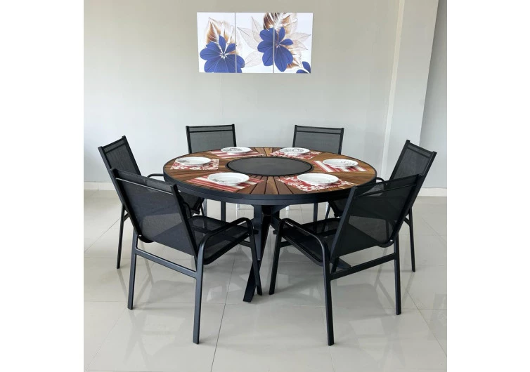 Mesa em Tampo Giratório com Seis Cadeiras Maresias - Conjunto Maresias