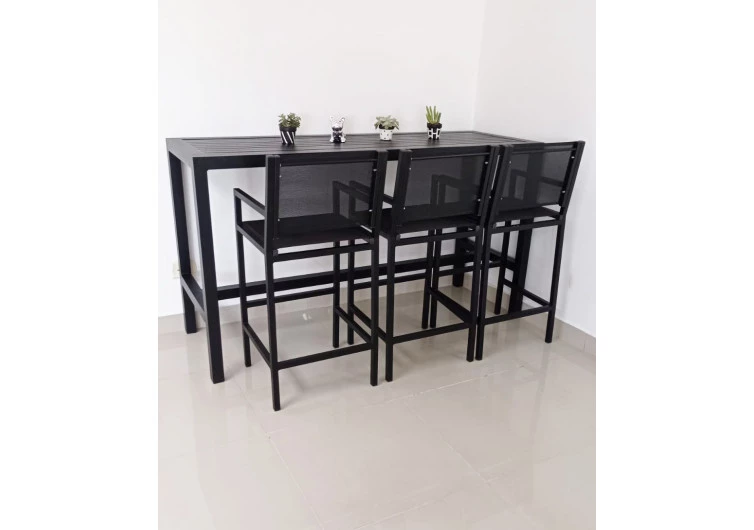 Mesa Bancada com Três Banquetas Moçambique - Conjunto Bancada Moçambique