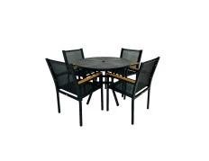 Mesa de 1,0m de diâmetro com Tampo em Aluminio Ripado com Quatro Cadeiras Moçambique - Conjunto Moçambique 