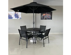 Mesa 1,0 de Diâmetro com Quatro Cadeiras Maresias | Móveis & Lazer - Conjunto Maresias com Ombrelone de 2,50 e Manivela 
