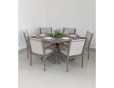 Mesa de 1,50 de diâmetro com Tampo em Aluminio com Seis Cadeiras Moçambique - Conjunto Moçambique