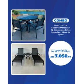 Combo - Conjunto com Seis Cadeiras Maresias + 02 Espreguiçadeiras Maresias + Mesa de Apoio 