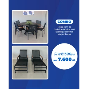 Combo - Conjunto com Seis Cadeiras Búzios + 02 Espreguiçadeiras Moçambique