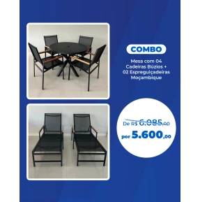Combo - Conjunto com Quatro Cadeiras Búzios + 02 Espreguiçadeiras Moçambique
