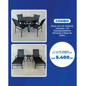 Combo - Conjunto com Quatro Cadeiras Maresias + 02 Espreguiçadeiras Maresias + Mesa de Apoio 