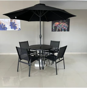 Mesa 1,0 de Diâmetro com Quatro Cadeiras Maresias | Móveis & Lazer - Conjunto Maresias com Ombrelone de 2,50 e Manivela 