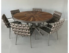 Mesa em Madeira Cumaru Ripado com Centro Giratório com Seis Cadeiras Paris - Conjunto Paris