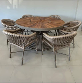 Mesa em Cumaru com Centro Giratório com Seis Cadeiras Madri - Conjunto Madri