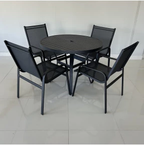 Mesa de 1,0 de diâmetro em Alumínio com Quatro Cadeiras Maresias - Conjunto Maresias 